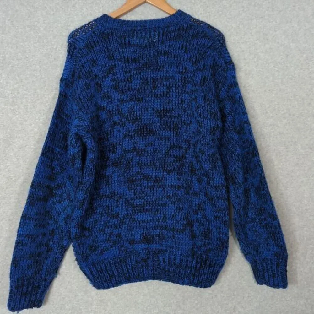 W.R Gass VTG Hand Knit Marled Sweater Mens M 80s Chunky Crew Grandpa Grunge Blue